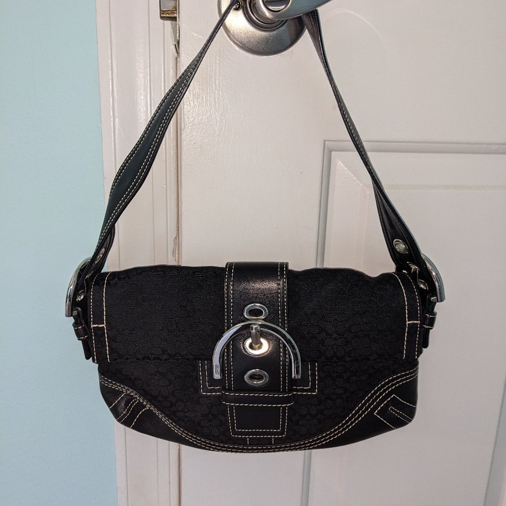 COACH 10603 Black Canvas & Leather Signature Saddlebag Style Handbag